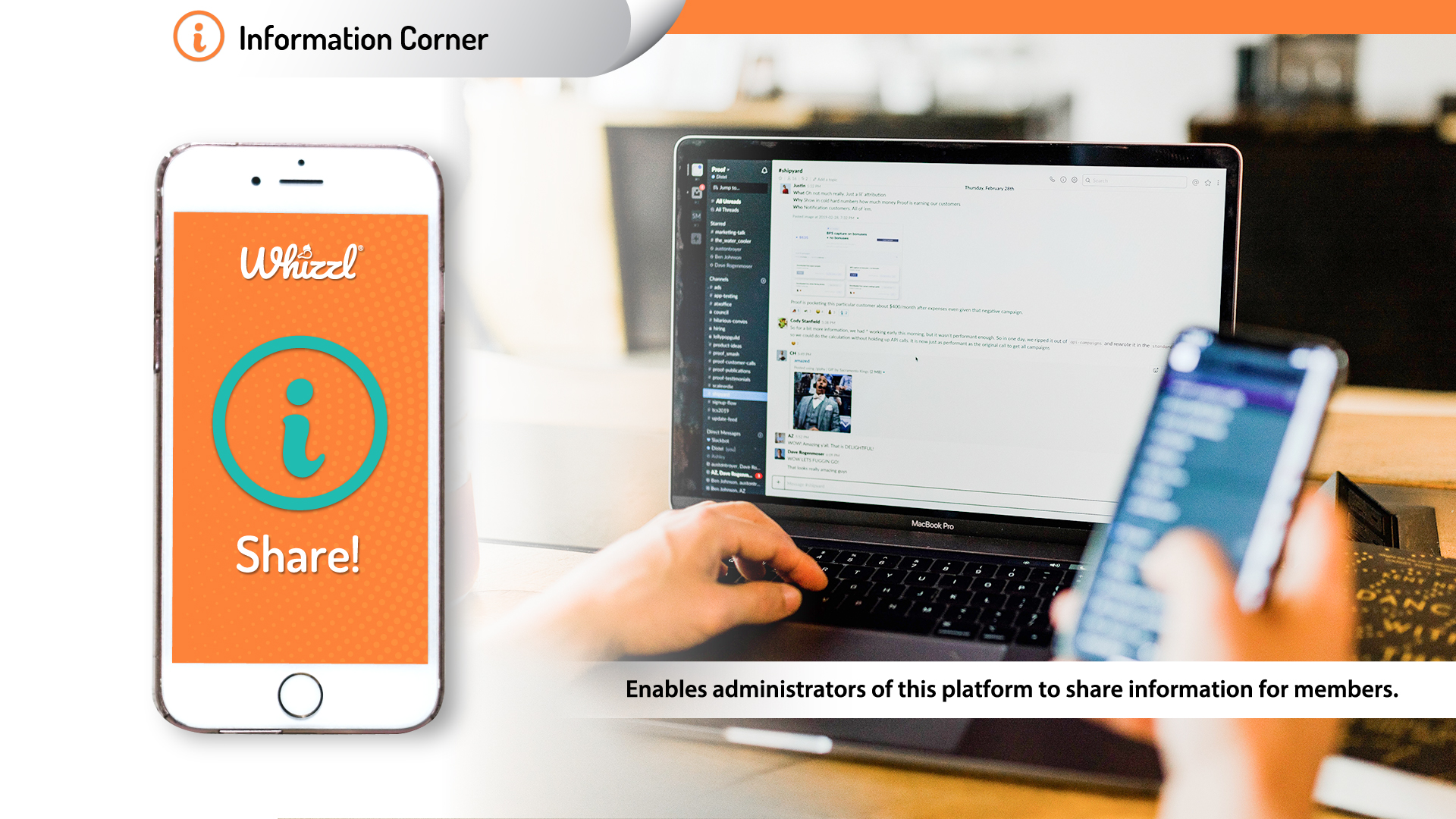 Information-Corner---Solution---Web Information Corner, Whizzl, Share!, This feature enables administrators to share information with community members