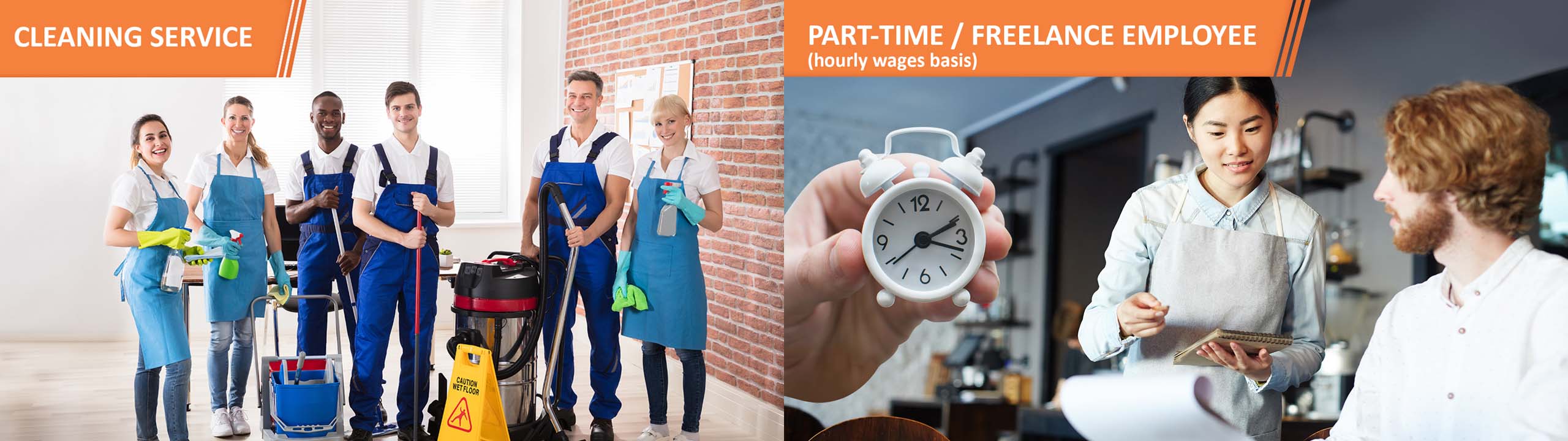 Cleaning Service, Part-Time / Freelance Employee, Hourly wages basis