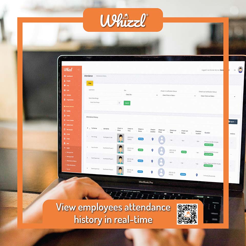 View employees attendance history in real-time