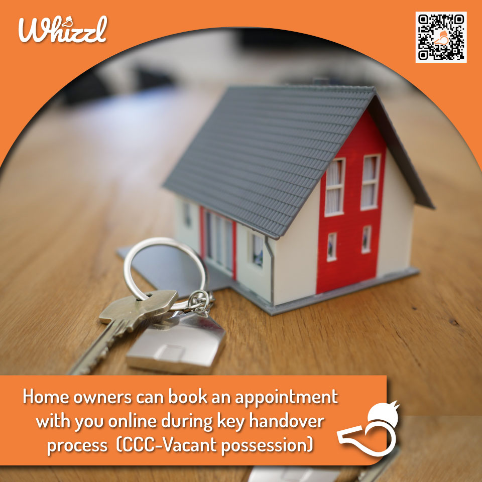 Whizzl, Home owners can book an appointment with you online during key handover process  (CCC-Vacant possession)