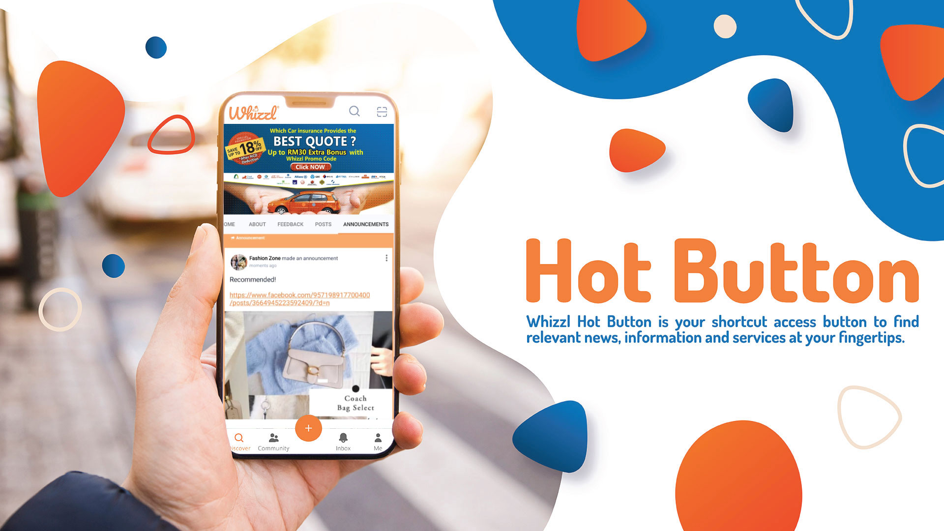 Hot Button, Whizzl Hot Button is your shortvut access button to find releavnt news, information news, information and services at your fingertips.